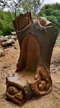 a sculpture made from a tree trunk in a park