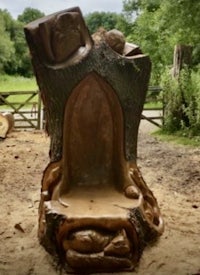 a wooden throne made from a tree stump